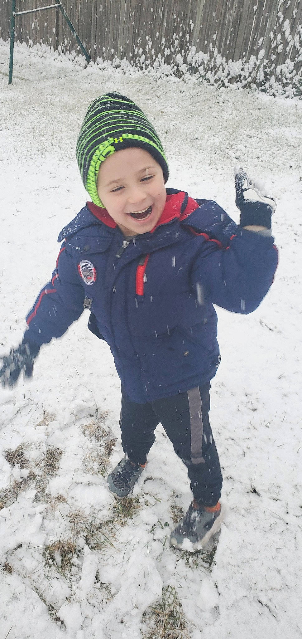 Benjamin joined the competition — help win amazing prizes! beanie, bonnet, cap, child, freezing, fun, geological_phenomenon, headgear, headwear, jacket, joy, knit_cap, outerwear, person, play, playing_in_the_snow, smile, snow, toddler, winter