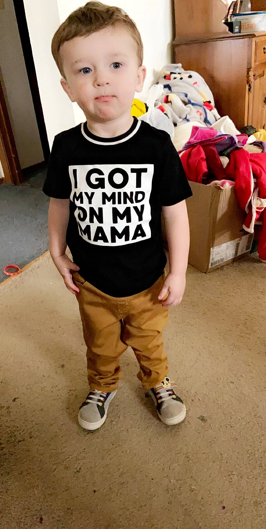 Bentley is registered to the contest to win money with this photo: baby_toddler_clothing, child, clothing, cool, outerwear, pattern, person, shoe, sleeve, t_shirt, toddler, top
