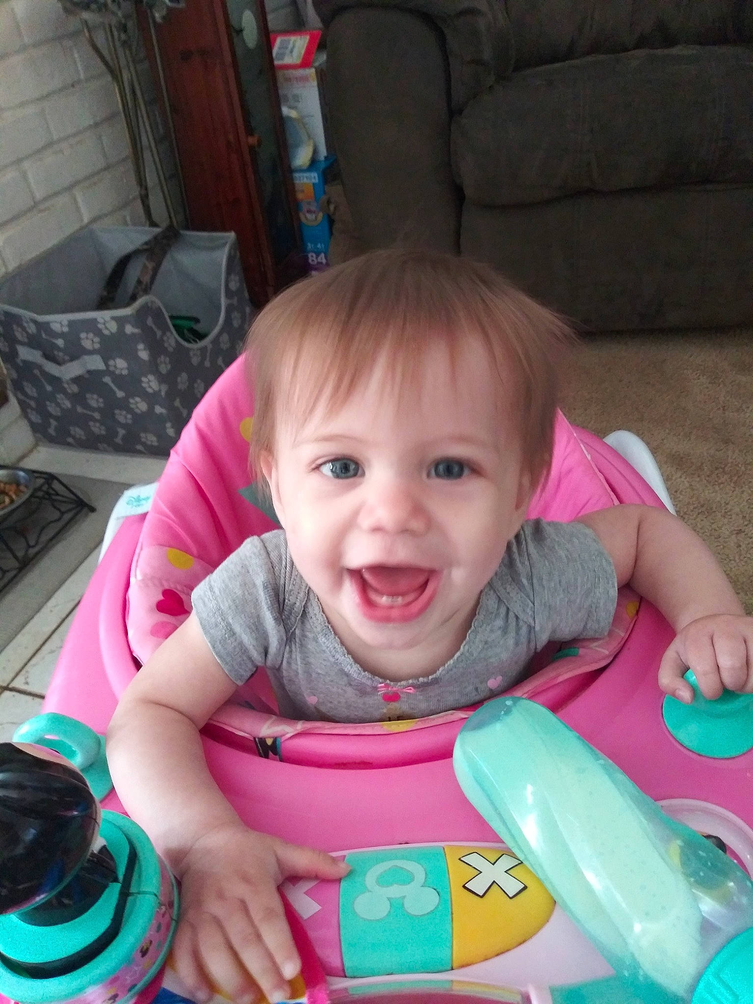 Maddy joined the competition — help win amazing prizes! baby, baby_playing_with_toys, baby_products, child, person, pink, play, product, sitting, skin, smile, toddler