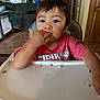 Mikel joined the competition — help win amazing prizes! toddler, child, highchair, eating, crumbs, hand, face, indoor, shirt, spiderman, table, person, furniture, home, snack, messy, brown_hair, cute, young_child, kitchen