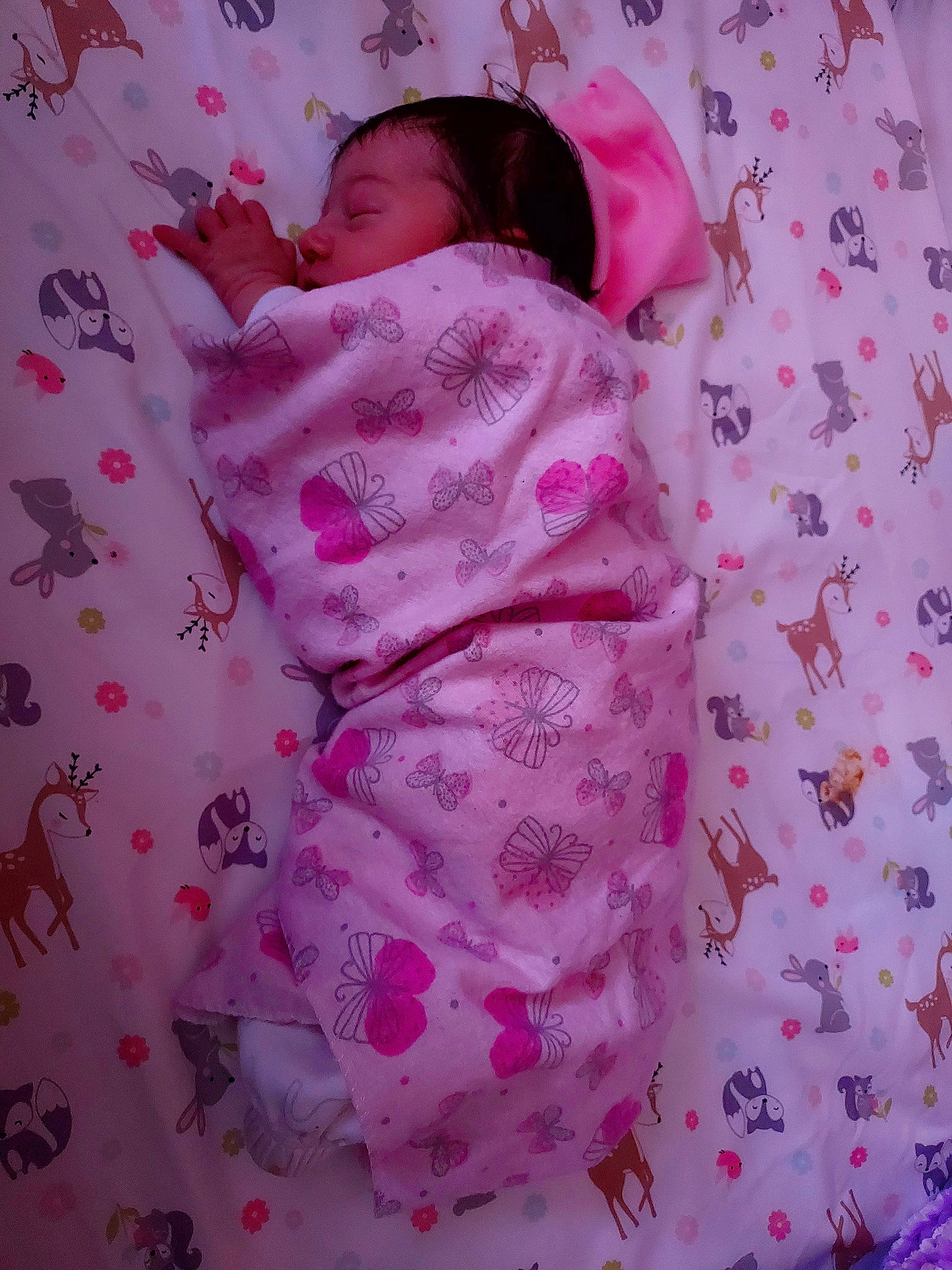 Madilyn joined the competition — help win amazing prizes! baby, baby_products, baby_sleeping, baby_toddler_clothing, bed, bed_sheet, bedding, child, comfort, linens, magenta, nightwear, pattern, peach, person, pink, purple, sleeve, t_shirt, textile