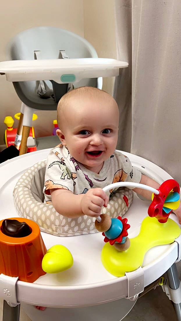 Baylor joined the competition — help win amazing prizes! baby, baby_playing_with_toys, baby_products, baby_safety, baby_toddler_clothing, baby_toys, child, fun, happy, joy, person, photograph, plastic, play, product, room, sitting, smile, snapshot, t_shirt