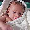 Wesley is registered to the contest to win money with this photo: baby, towel, blanket, infant, child, face, portrait, skin, expression, wrapped, cute, soft, indoor, curtain, young, head, hand, smile, cozy, newborn