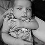 Autumn Rose joined the competition — help win amazing prizes! baby, infant, arms, person, clothing, sitting, hand, face, black_and_white, sparkles, portrait, cute, child, skin, expressionless, closeup, indoor, young, people, resting