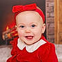 Brooklyn joined the competition — help win amazing prizes! baby, child, smiling, red_clothing, headband, blue_eyes, tongue_out, portrait, indoor, cozy, fireplace, wood, fur_rug, cute, happy, holiday, festive, toddler, face, closeup
