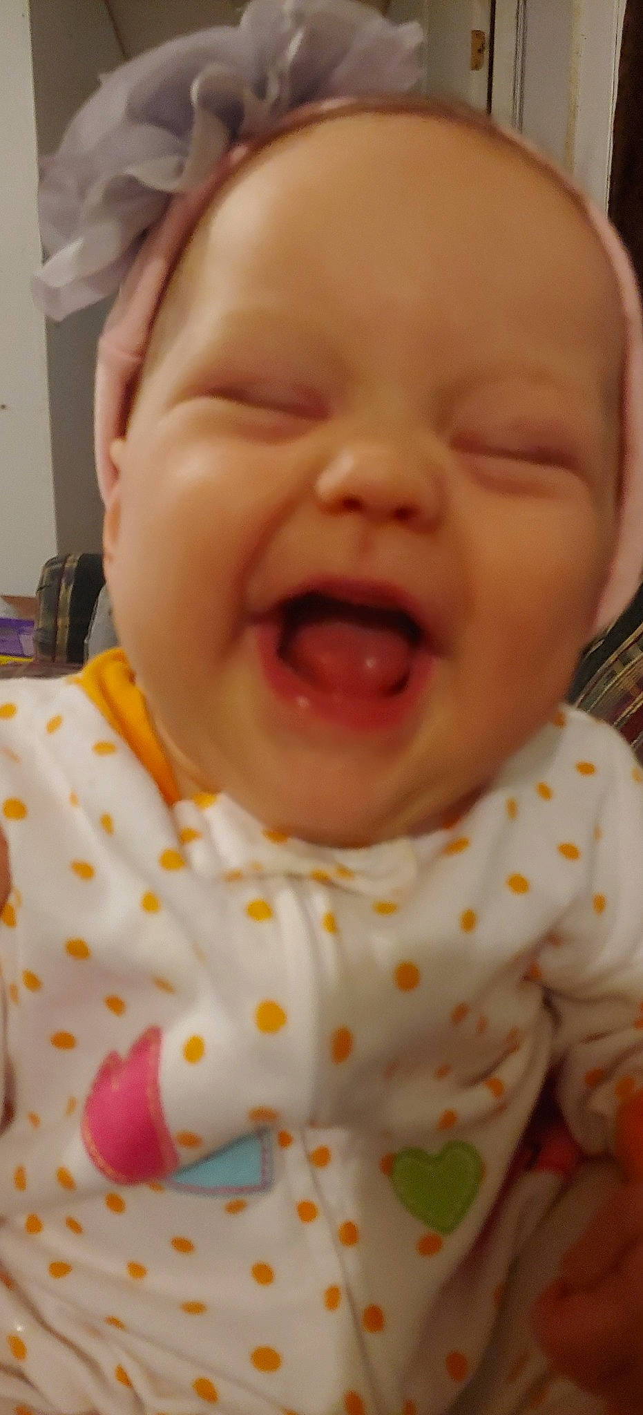 Braelynn is registered to the contest to win money with this photo: baby, baby_laughing, baby_making_funny_faces, cheek, child, chin, close_up, face, facial_expression, happy, head, headwear, laugh, lip, mouth, nose, person, skin, smile, toddler