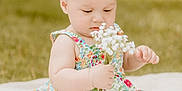Oaklie joined the competition — help win amazing prizes! baby, child, flower, floral_dress, outdoor, grass, blanket, sitting, cute, infant, nature, soft_light, summer, portrait, hands, feet, greenery, peaceful, daylight, baby_dress
