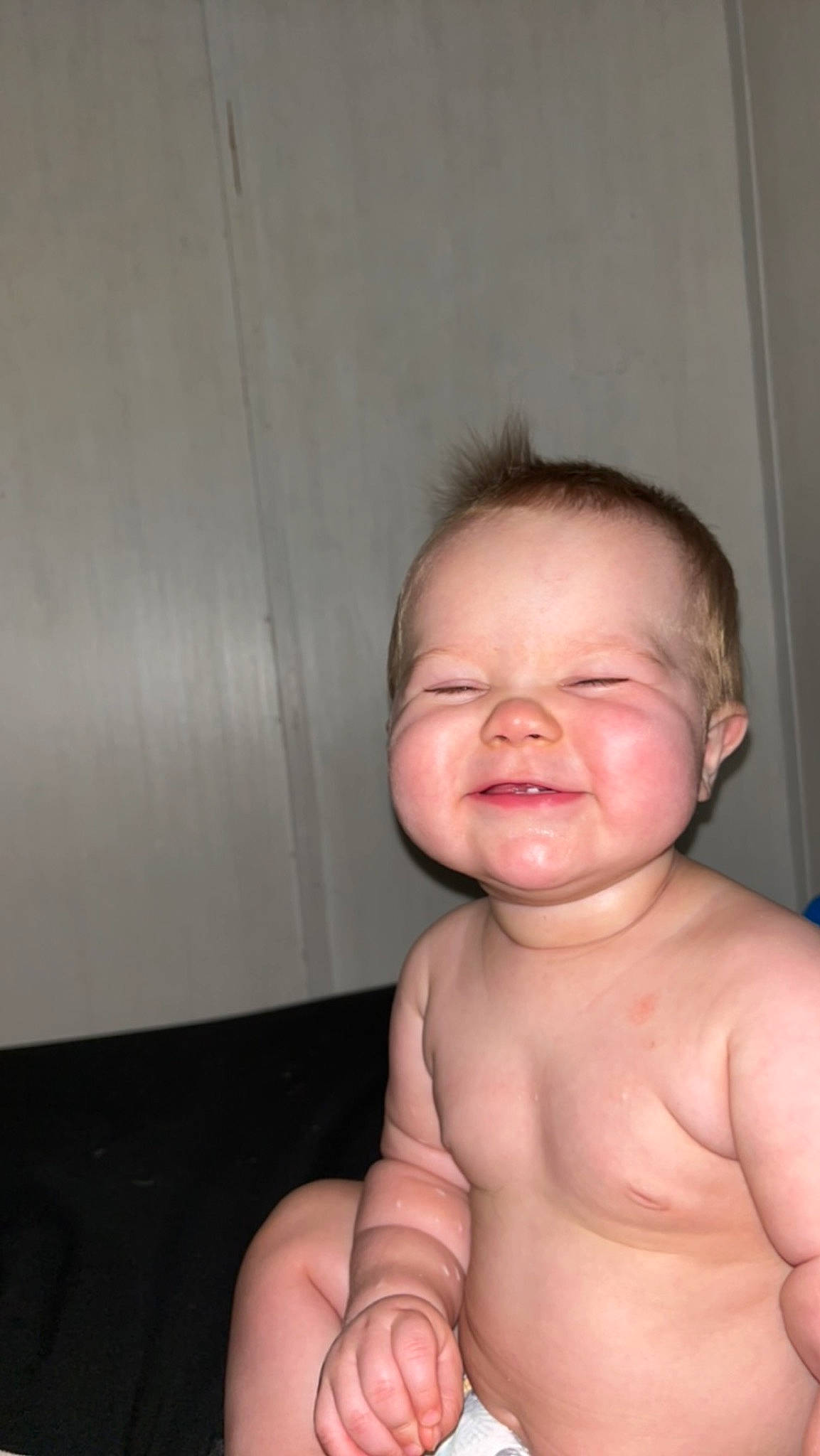 Keegan is registered to the contest to win money with this photo: arm, baby, cheek, chest, eyebrow, eyelash, fun, gesture, happy, iris, jaw, joy, lip, mouth, neck, nose, person, smile, stomach, throat