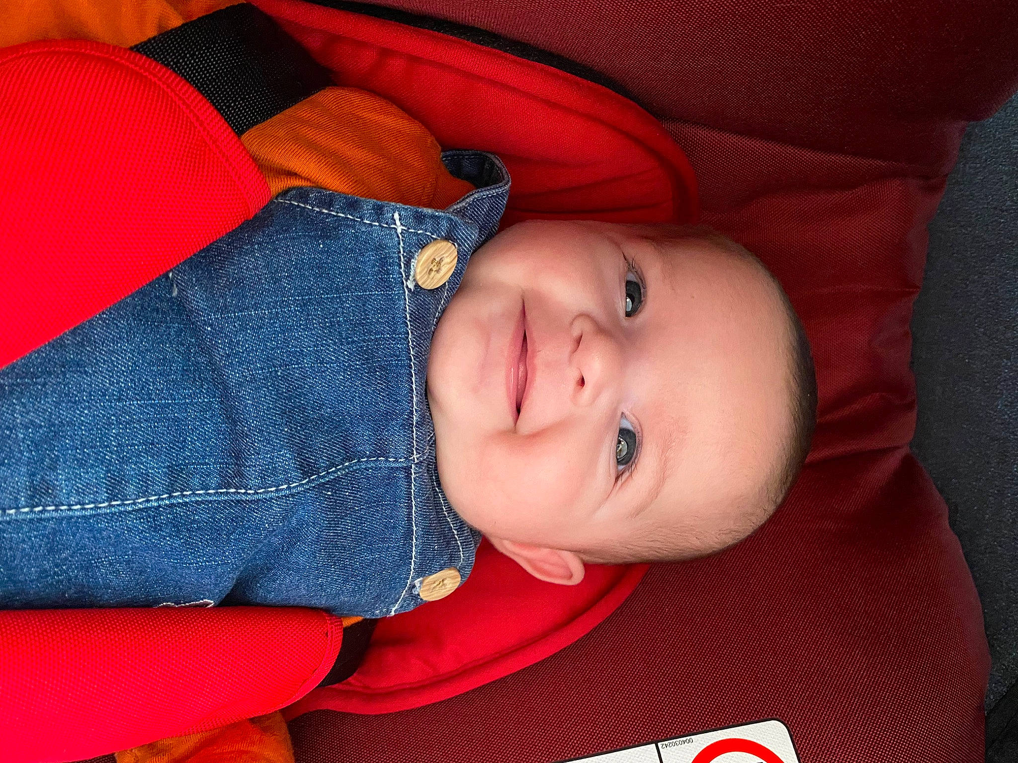 Elyssa participe au concours pour gagner de l'argent avec cette photo : baby, baby_toddler_clothing, cheek, chin, clothing, comfort, electric_blue, eye, lip, mouth, nose, orange, organ, outerwear, person, red, skin, sleeve, smile, textile