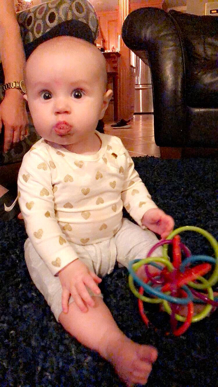 Kambrie joined the competition — help win amazing prizes! baby, baby_toddler_clothing, cheek, child, child_model, ear, finger, person, play, sitting, toddler