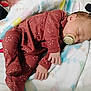 Journey joined the competition — help win amazing prizes! baby, newborn, sleeping, pacifier, onesie, red_clothing, blanket, infant, peaceful, cute, hand, face, bed, soft, resting, child, cozy, indoor, portrait, young