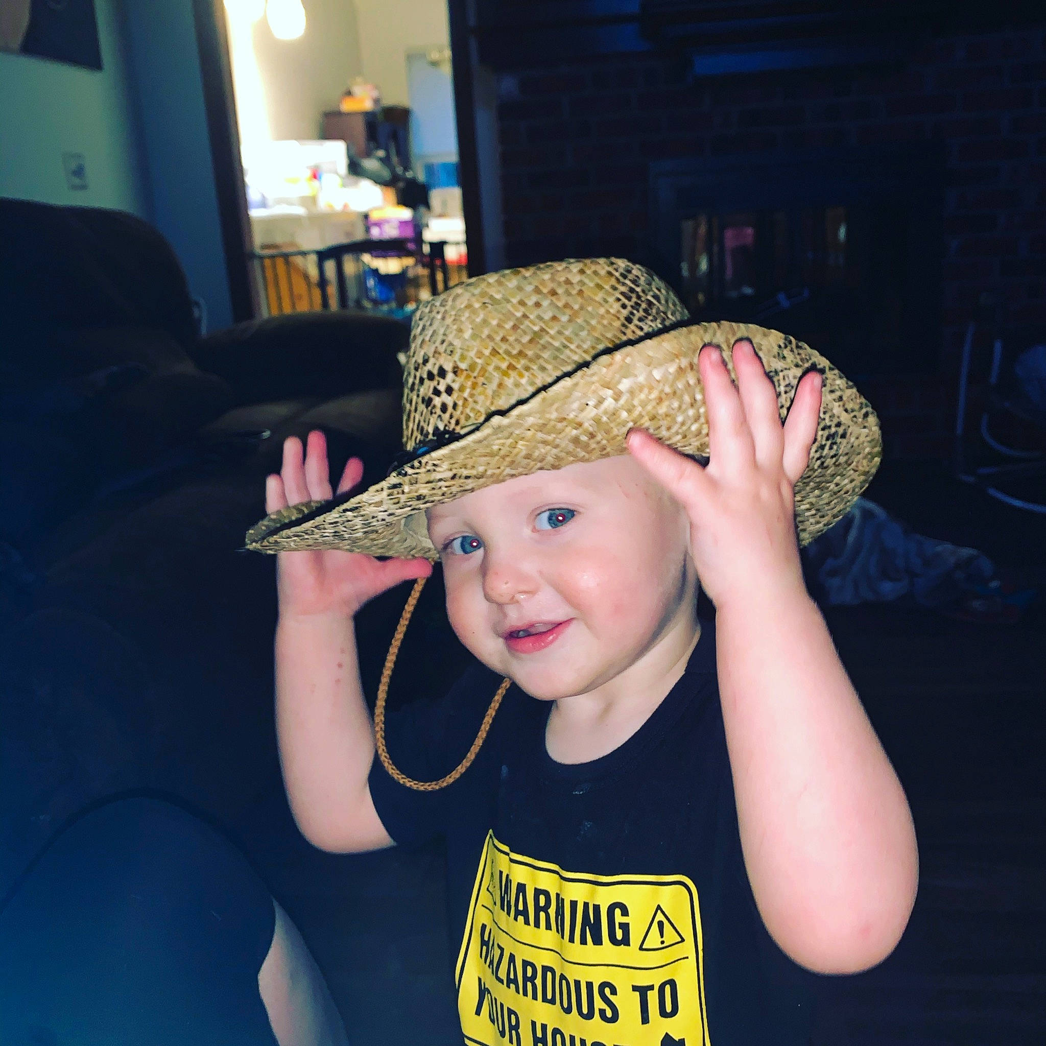 Owen is registered to the contest to win money with this photo: blond, cap, cool, costume_hat, eye, eyewear, fashion_accessory, flash_photography, fun, happy, hat, head, headwear, jaw, joy, pattern, person, sleeve, smile, sun_hat