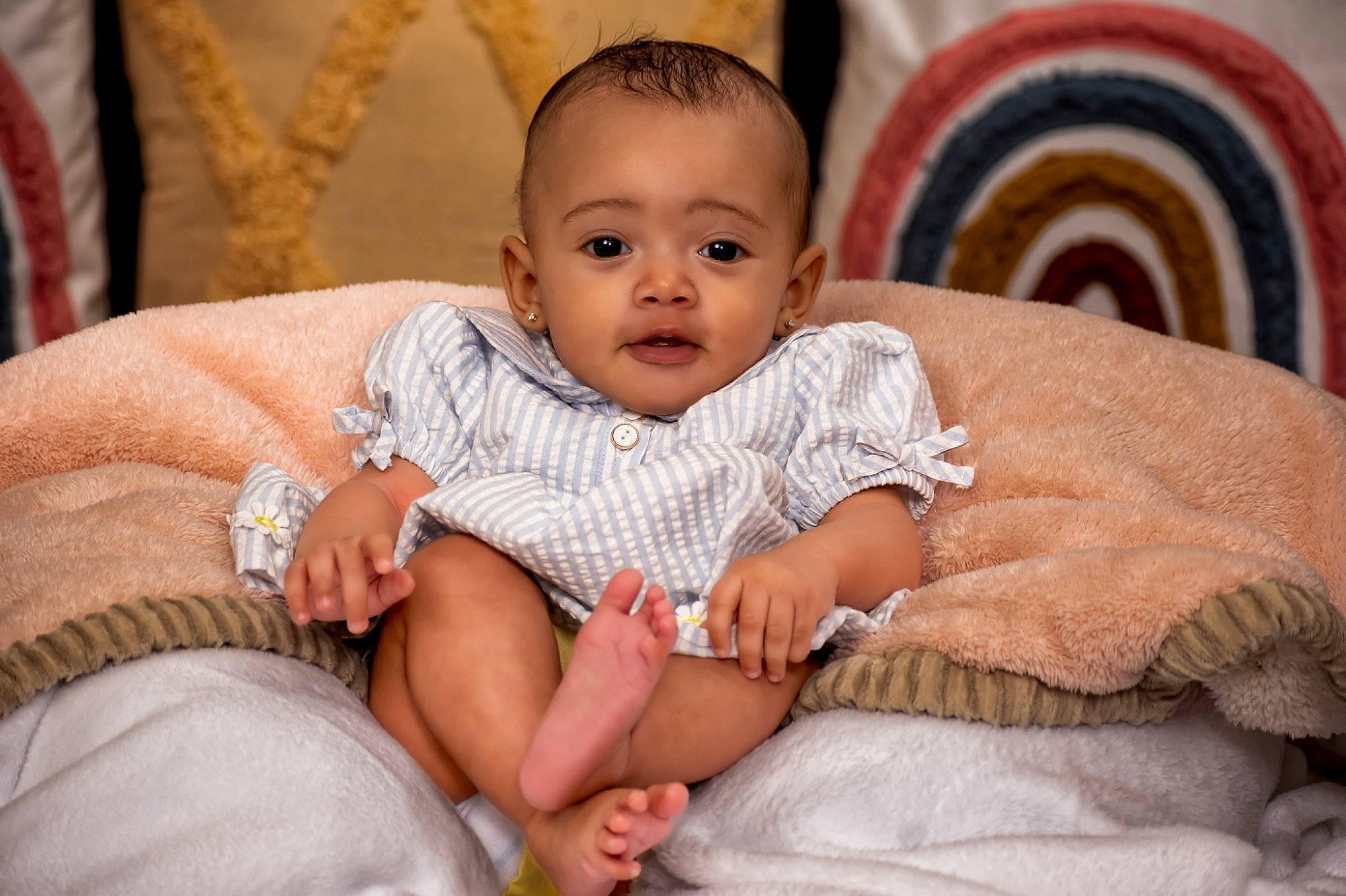 Giavanna joined the competition — help win amazing prizes! baby, baby_toddler_clothing, cheek, child, comfort, eye, face, facial_expression, flash_photography, fun, hairstyle, happy, head, iris, mouth, nail, nose, person, skin, textile