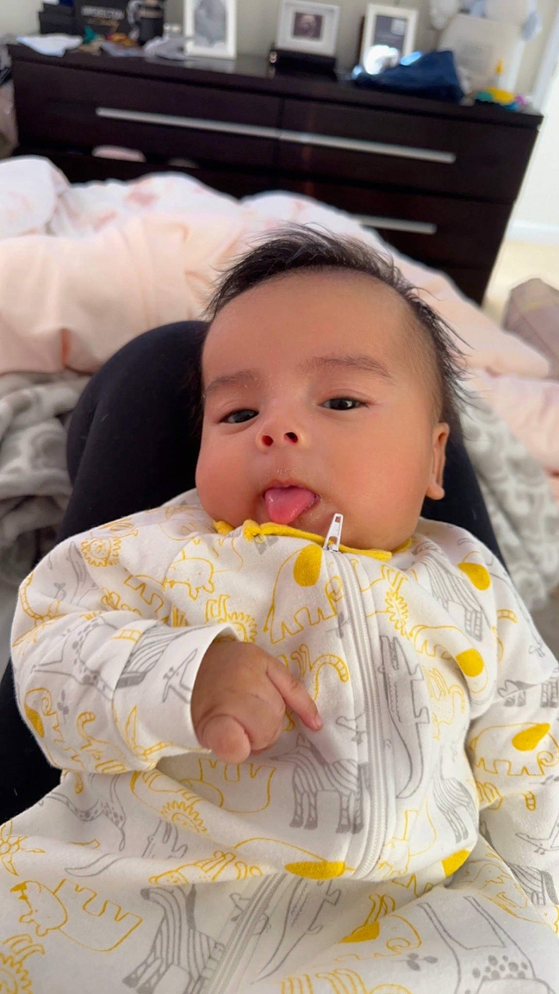 Milan is registered to the contest to win money with this photo: baby, baby_products, baby_toddler_clothing, bib, cheek, child, comfort, computer_keyboard, face, happy, head, home_appliance, linens, lip, nose, person, sitting, skin, sleeve, toddler