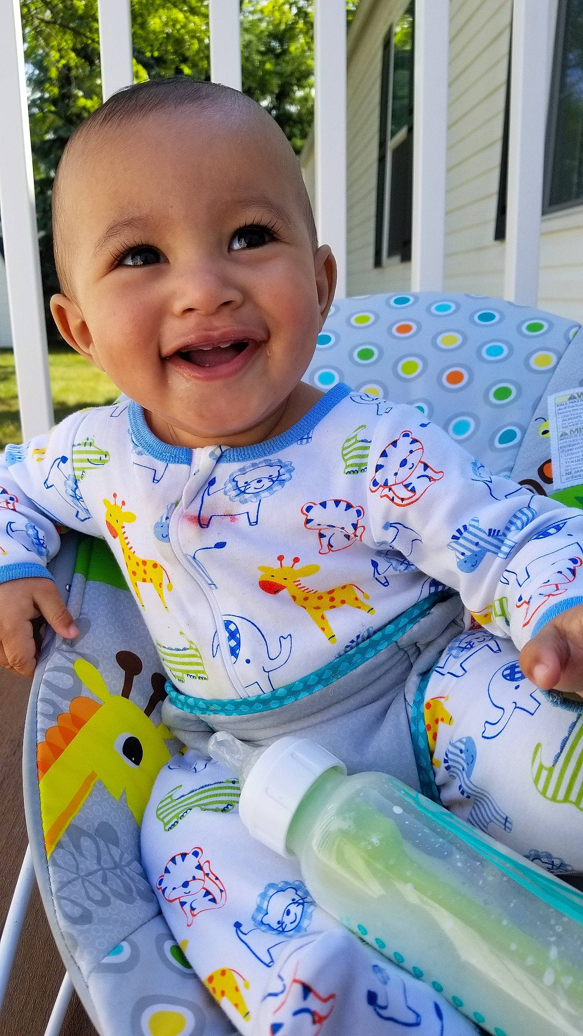 Andre is registered to the contest to win money with this photo: baby, baby_products, baby_toddler_clothing, child, joy, person, play, product, smile, toddler