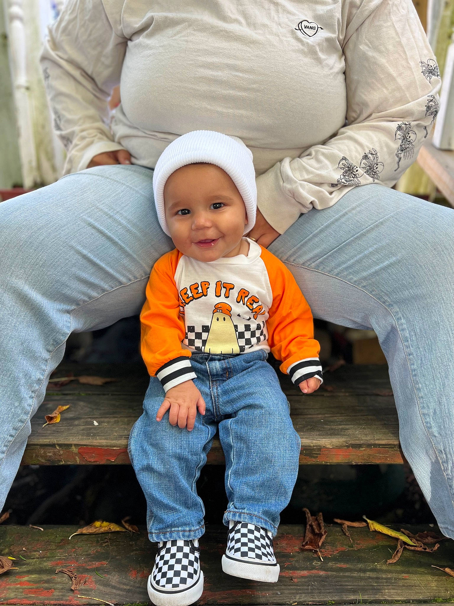 August joined the competition — help win amazing prizes! baby, baby_toddler_clothing, cap, comfort, face, fun, grass, happy, hat, head, headwear, jeans, joy, leg, person, photograph, sleeve, smile, sneakers, t_shirt