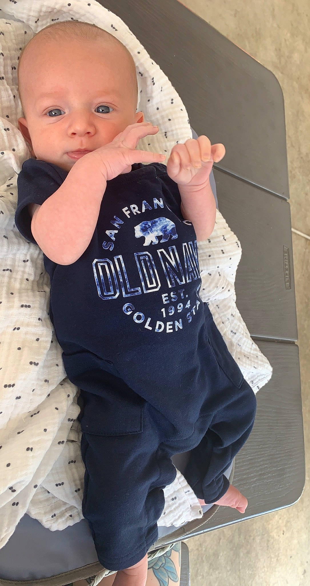 Evander joined the competition — help win amazing prizes! baby, baby_safety, baby_toddler_clothing, cheek, cool, eye, face, gesture, grey, neck, outerwear, pattern, person, shoulder, sleeve, sportswear, standing, t_shirt, thumb, toddler