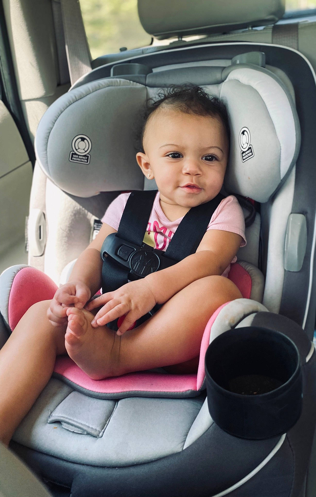 Journee joined the competition — help win amazing prizes! auto_part, automotive_design, baby_in_car_seat, car, car_seat, car_seat_cover, child, comfort, finger, flash_photography, head_restraint, motor_vehicle, person, personal_luxury_car, product, seat_belt, smile, steering_part, steering_wheel, toddler