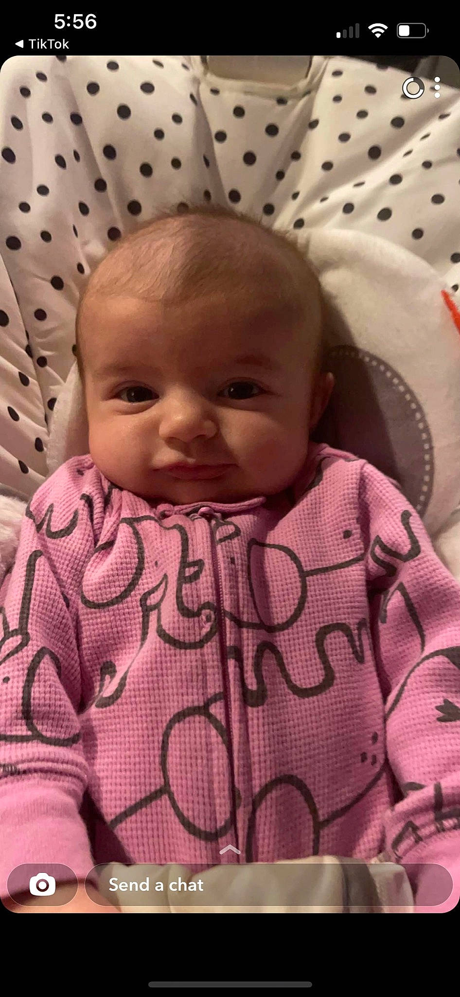 Penelope is registered to the contest to win money with this photo: baby, baby_toddler_clothing, cheek, chin, comfort, eye, eyebrow, face, forehead, head, iris, lip, mouth, nose, person, pink, product, skin, sleeve, smile