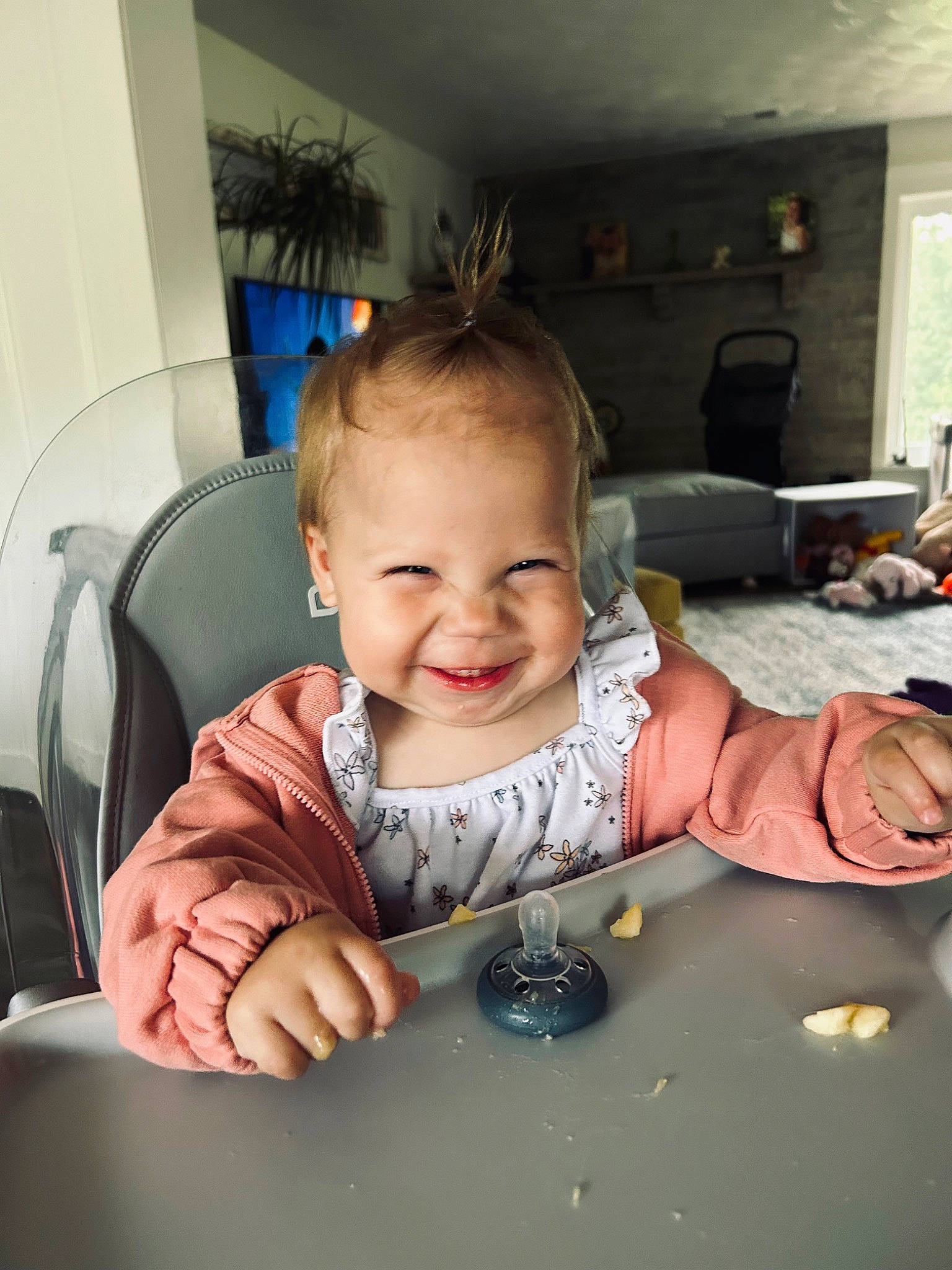 Averie joined the competition — help win amazing prizes! arm, baby, baby_toddler_clothing, chair, cheek, child, comfort, finger, flooring, fun, happy, joy, mouth, person, picture_frame, room, sitting, skin, smile, table