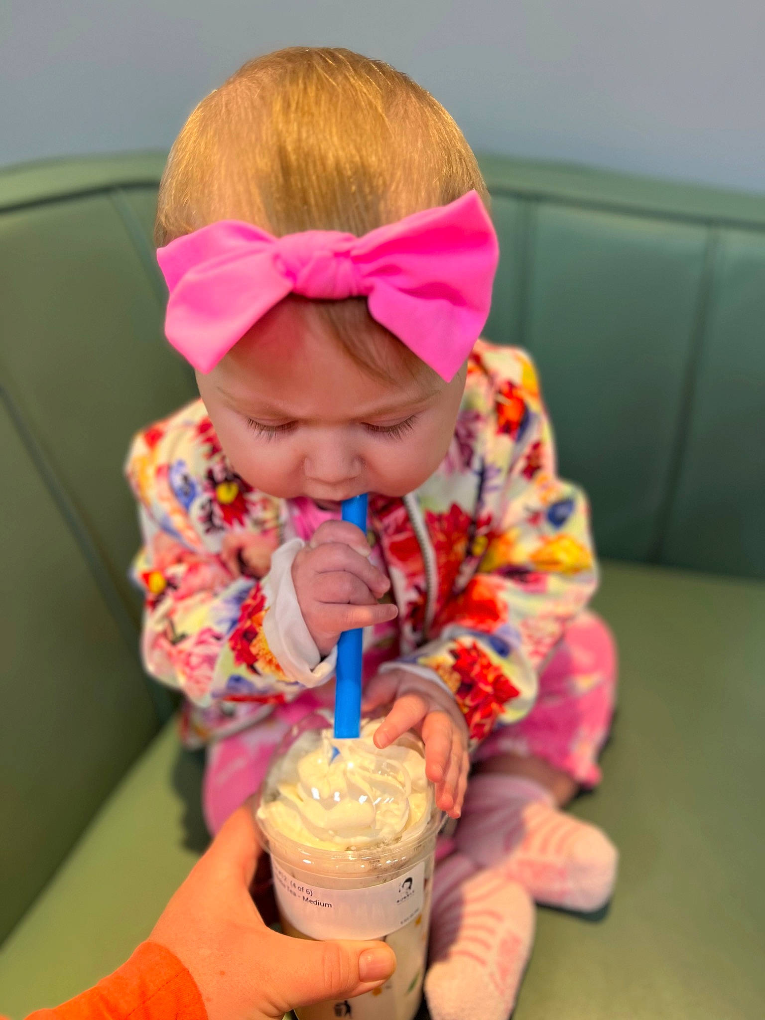 Carly is registered to the contest to win money with this photo: baby, baby_toddler_clothing, child, dessert, dondurma, drink, drinking, drinking_straw, drinkware, fashion_accessory, food, frozen_dessert, fun, gelato, headband, ice_cream, person, sleeve, sweetness, toddler
