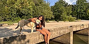 Z Money joined the competition — help win amazing prizes! bridge, casual, clouds, concrete, dog, greenery, happy, nature, outdoor, pet, reflection, relaxation, river, sandals, sky, summer, sunlight, trees, water, woman
