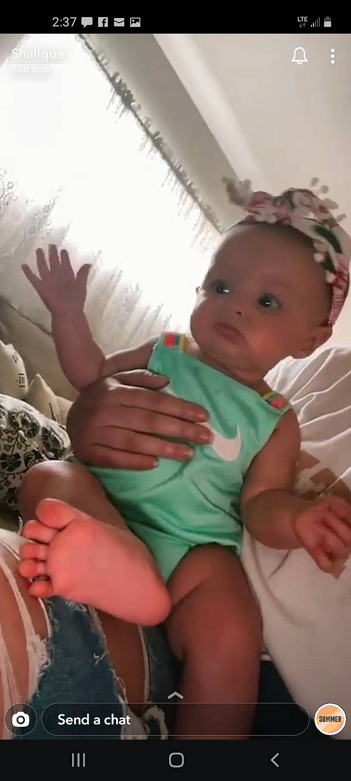 Skylyn is registered to the contest to win money with this photo: abdomen, baby, baby_toddler_clothing, cheek, child, comfort, elbow, finger, fun, gesture, hand, happy, human_leg, lap, leg, person, skin, thigh, thumb, toddler