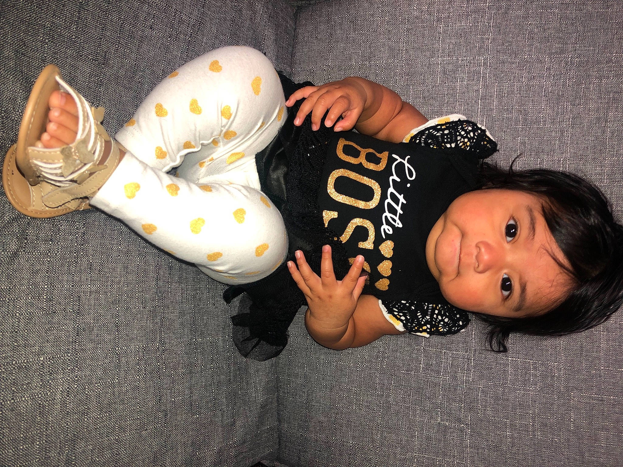 Lianna joined the competition — help win amazing prizes! baby, baby_toddler_clothing, child, comfort, dress, flash_photography, flooring, foot, fur, happy, human_leg, jewellery, pattern, person, room, sitting, sleeve, thigh, toddler, wrist