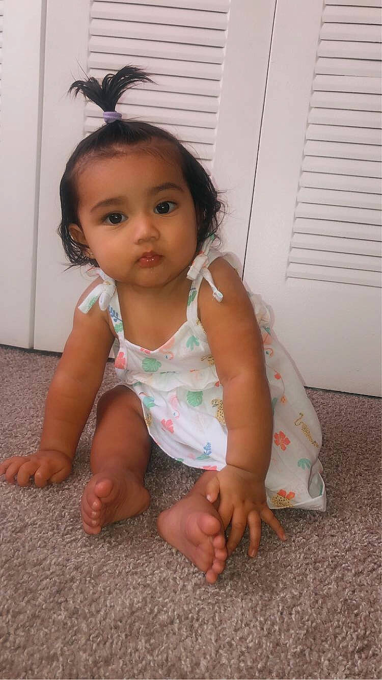 Lianna joined the competition — help win amazing prizes! baby, baby_toddler_clothing, barefoot, cheek, chin, eye, eyelash, face, flooring, hair, hairstyle, hand, happy, head, iris, leg, lip, nose, person, skin