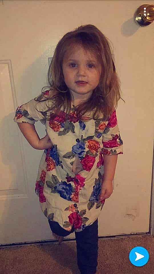 Kenleigh joined the competition — help win amazing prizes! child, clothing, dress, face, joint, long_hair, pattern, person, play, shoulder, sleeve, smile, t_shirt, toddler, top