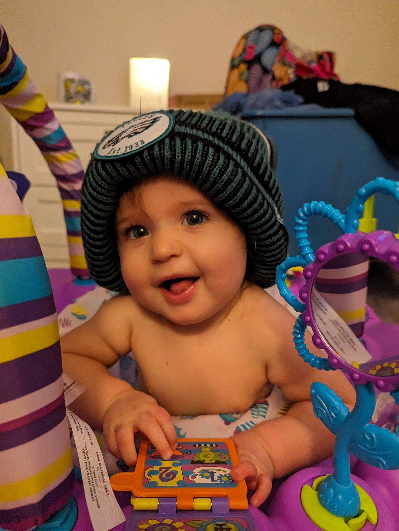 Gracelyn joined the competition — help win amazing prizes! baby, baby_products, baby_toddler_clothing, birthday, cap, child, event, facial_expression, fashion_accessory, fun, happy, headwear, leisure, party, party_supply, person, pink, play, smile, sweetness