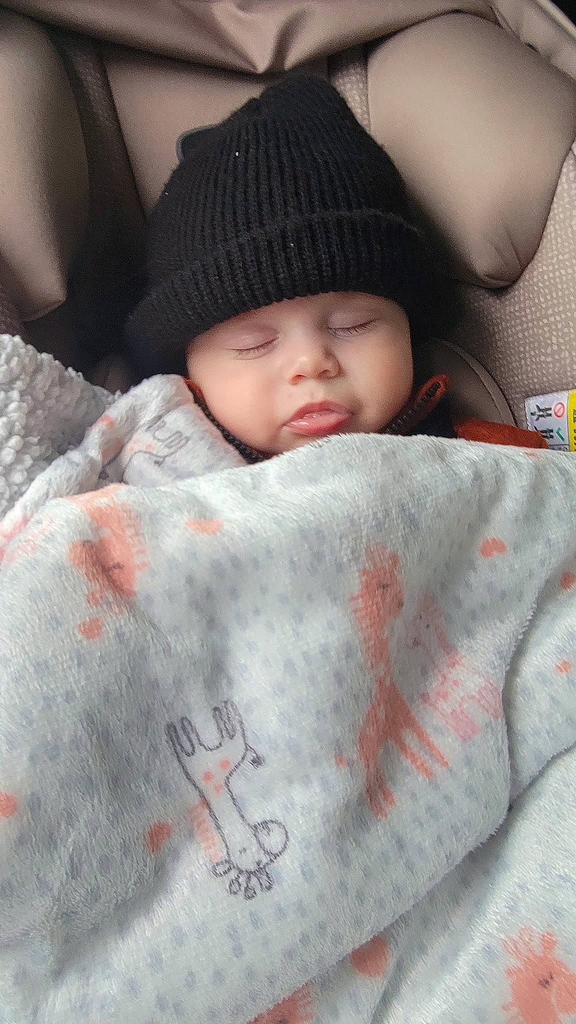 Kaiden is registered to the contest to win money with this photo: baby, baby_sleeping, bedding, bedtime, cap, cheek, child, comfort, flesh, fur, handwriting, headwear, linens, nap, pattern, person, portrait_photography, room, sleep, sleeve