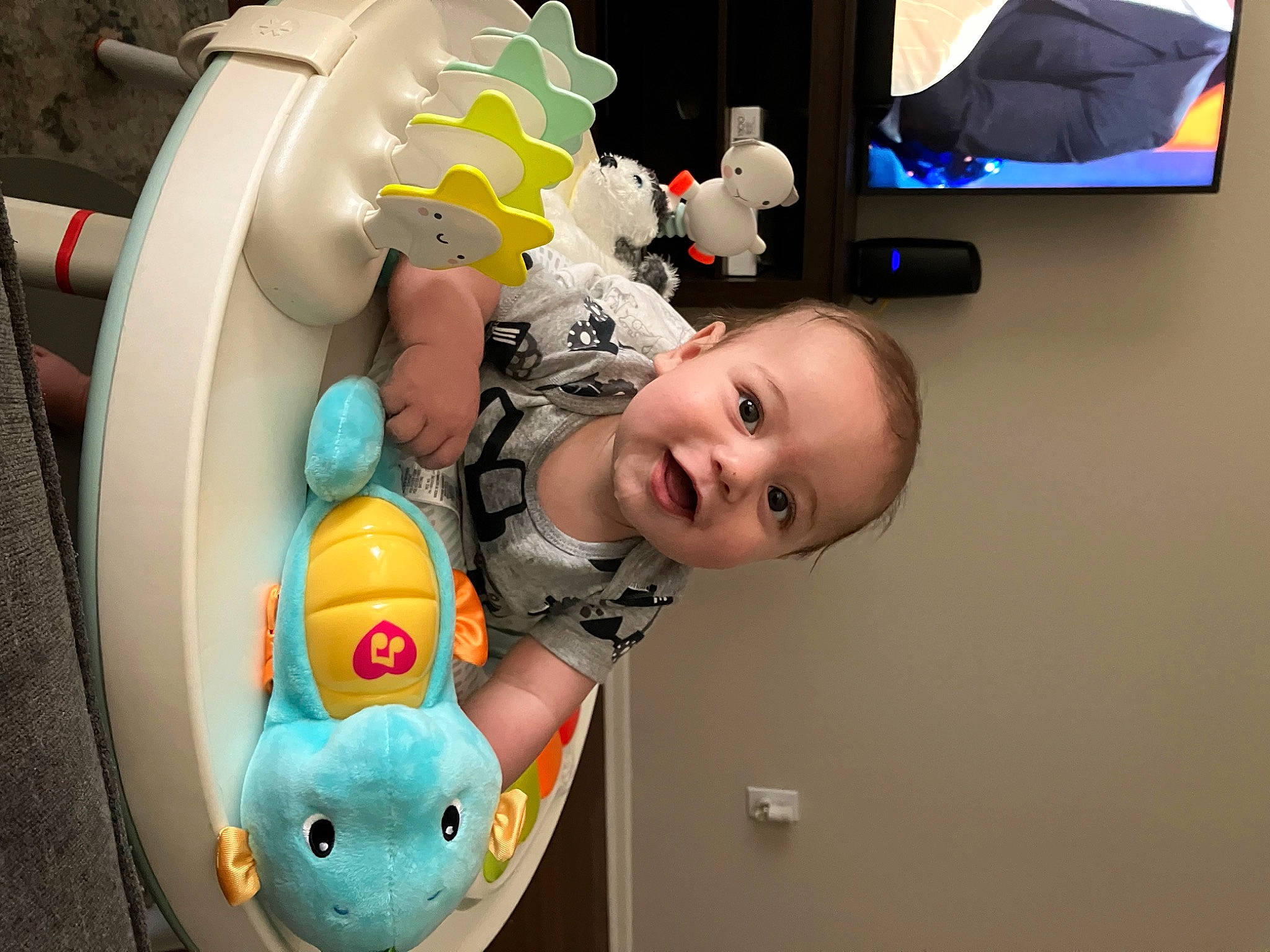 Owen is registered to the contest to win money with this photo: baby, baby_products, baby_safety, baby_toddler_clothing, baby_toys, child, comfort, fun, happy, mouth, person, plastic, play, room, smile, toddler, toy