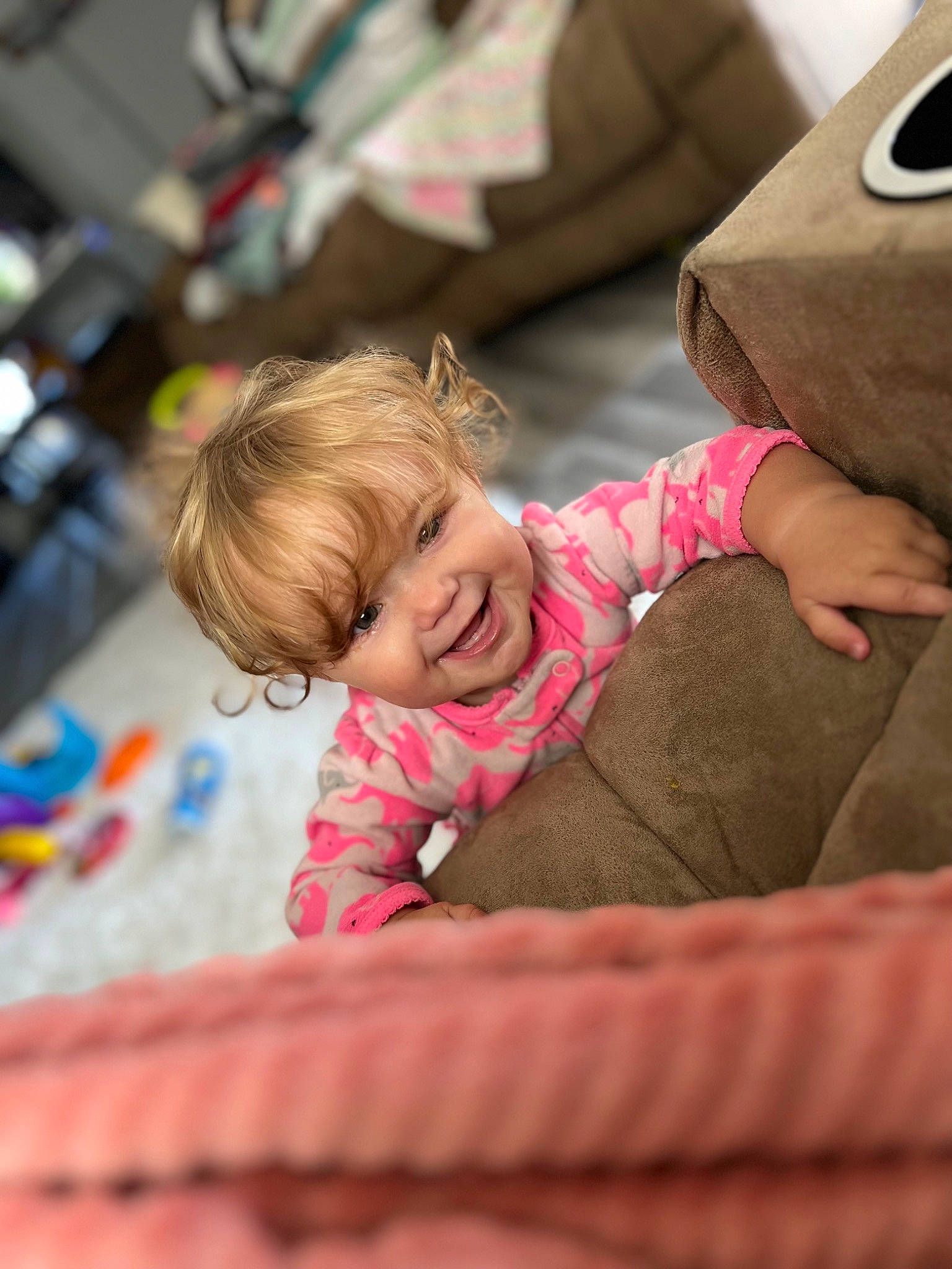 Remi joined the competition — help win amazing prizes! baby, baby_toddler_clothing, child, comfort, flooring, fun, grass, happy, head, joy, leisure, magenta, motor_vehicle, person, product, room, sitting, skin, smile, toddler