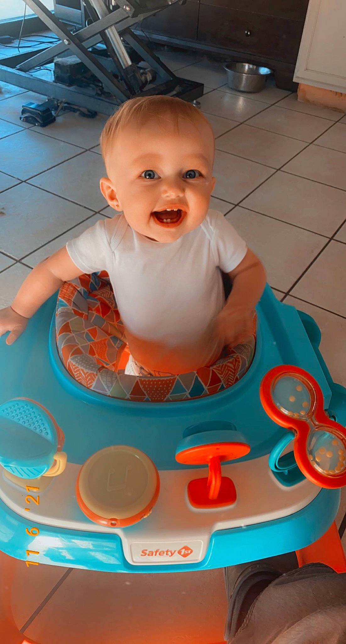 Braylynn joined the competition — help win amazing prizes! baby, baby_products, baby_safety, baby_toddler_clothing, baby_toys, cheek, child, flooring, fun, happy, mouth, orange, organ, person, pink, sitting, skin, sleeve, smile, t_shirt