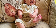 Leland joined the competition — help win amazing prizes! baby, infant, smiling, wicker_chair, cushion, plaque, wooden_sign, five_months, happy, cute, indoors, clothing, sitting, child, portrait, person, relaxing, decor, couch, feet