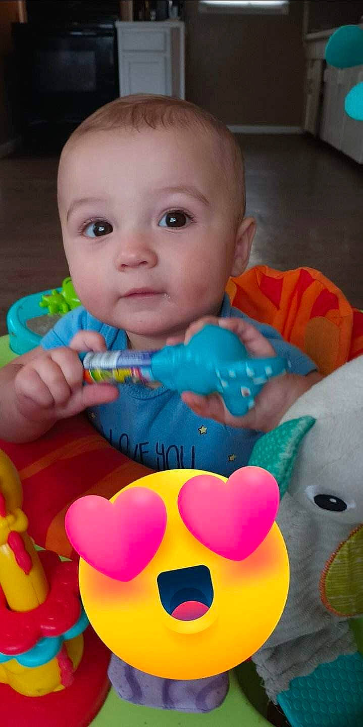 Carter joined the competition — help win amazing prizes! baby, baby_playing_with_toys, baby_products, baby_toddler_clothing, baby_toys, cheek, child, facial_expression, fun, happy, head, mouth, nose, organ, person, pink, play, product, textile, toddler