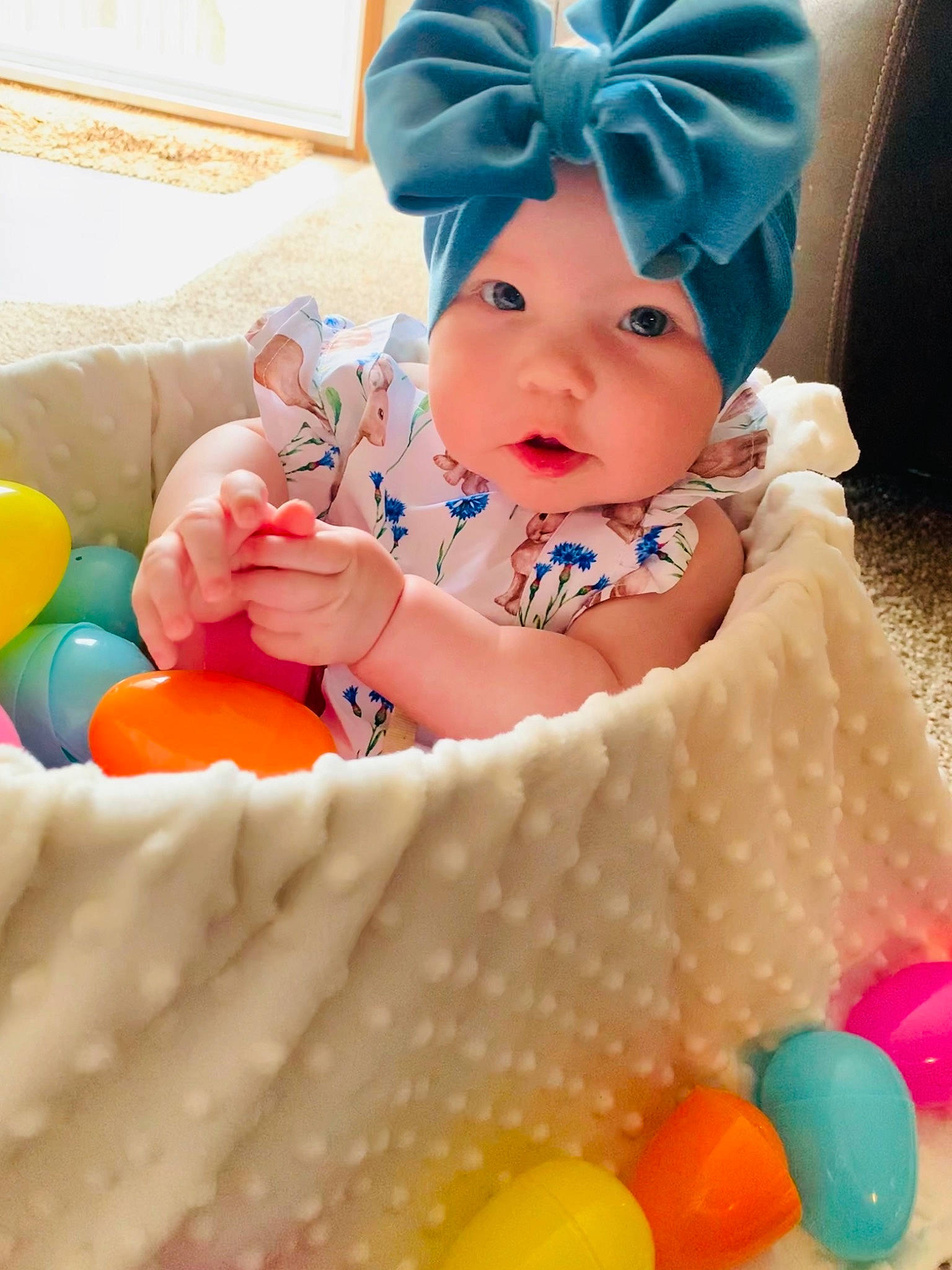 Brinleigh joined the competition — help win amazing prizes! baby, baby_playing_with_toys, baby_products, baby_toddler_clothing, blue, cap, child, event, facial_expression, fun, happy, hat, headband, headpiece, headwear, person, play, skin, textile, toddler