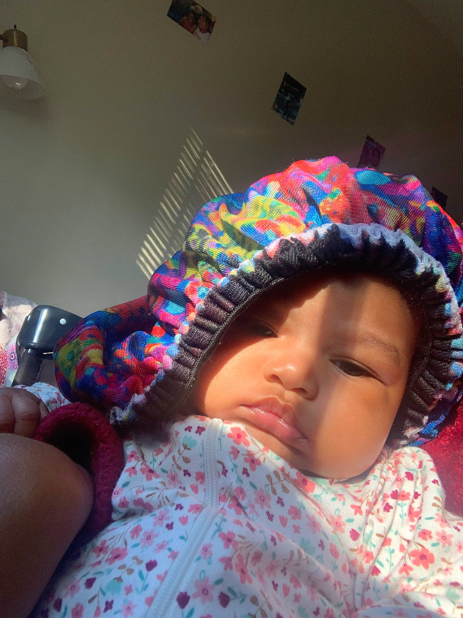 Kali joined the competition — help win amazing prizes! baby, baby_products, baby_sleeping, baby_toddler_clothing, beanie, bedtime, cap, cheek, child, comfort, couch, fashion_accessory, knit_cap, linens, pattern, person, room, textile, toddler, wool