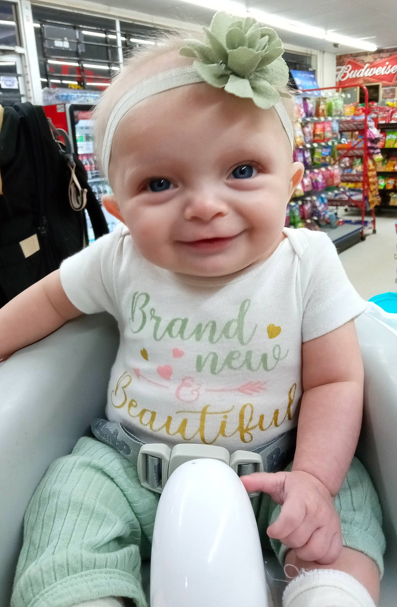 Mckinleigh joined the competition — help win amazing prizes! baby, baby_toddler_clothing, beauty, cheek, child, comfort, fun, happy, headband, headpiece, joy, person, product, room, shelf, sitting, skin, sleeve, smile, t_shirt