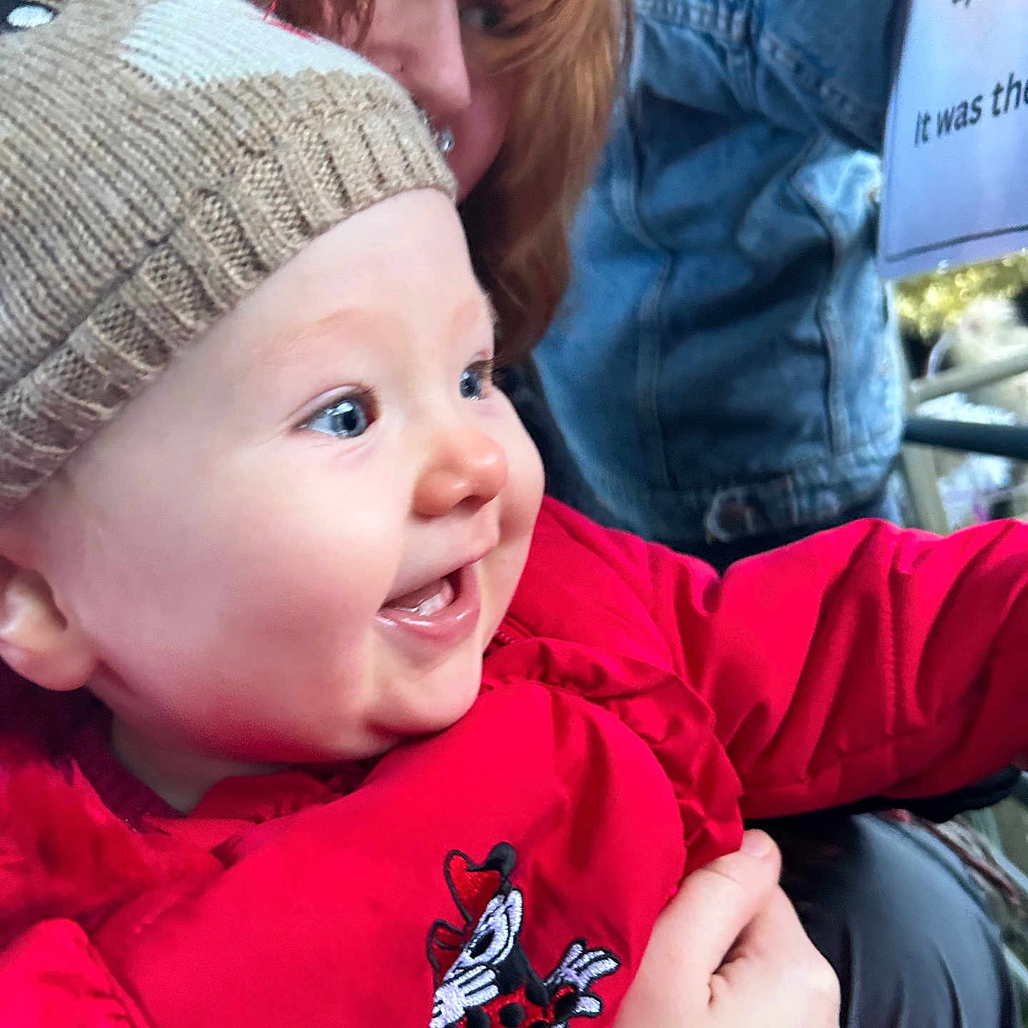 Eleanor-Rose is registered to the contest to win money with this photo: baby, babylaughing, beanie, bodypart, cap, clothing, coat, face, finger, hand, happy, hat, head, jacket, laughing, pants, person, photography, portrait, smile