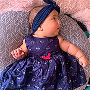 Estefany joined the competition — help win amazing prizes! baby, infant, dress, headband, pink, blue, cushion, pattern, soft_texture, lying_down, curious, chubby_cheeks, clothing, fabric, indoor, portrait, child, cute, person, comfortable