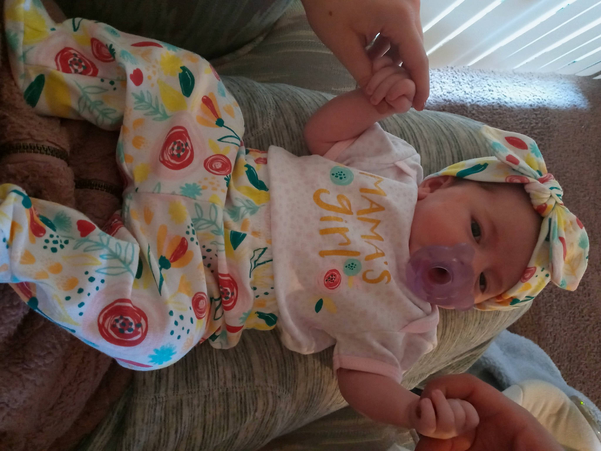 Audree joined the competition — help win amazing prizes! baby, baby_products, baby_toddler_clothing, cheek, child, comfort, finger, foot, hand, head, headwear, linens, mammal, nail, nightwear, pattern, person, room, skin, sleeve