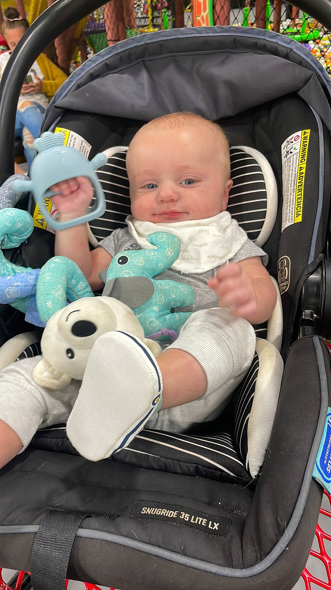 Linkin is registered to the contest to win money with this photo: auto_part, baby, baby_carriage, baby_in_car_seat, baby_products, baby_safety, baby_toddler_clothing, car_seat, cheek, child, comfort, motor_vehicle, person, personal_protective_equipment, product, service, sitting, stuffed_toy, toddler, toy