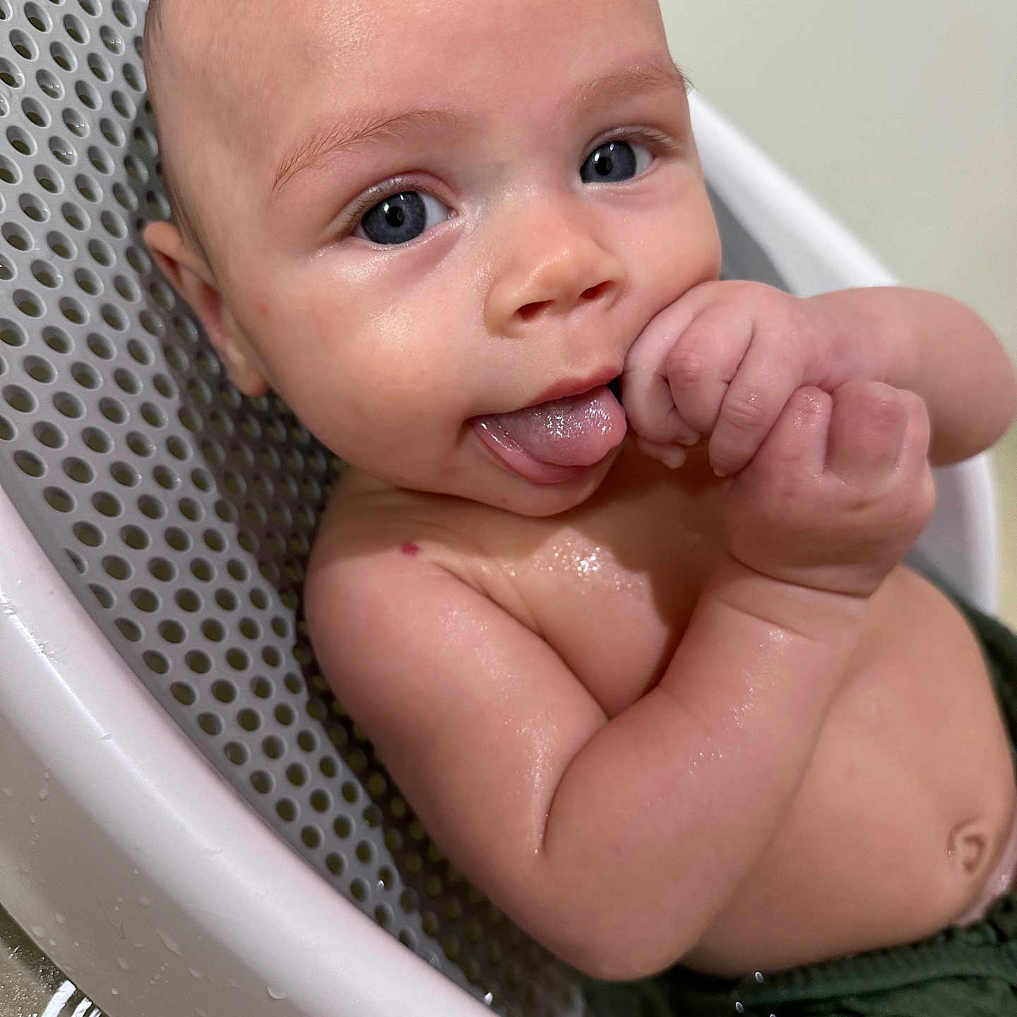 Joshua is registered to the contest to win money with this photo: baby, bathing, bathtub, biting, bodypart, eating, face, finger, food, hand, happy, head, mouth, newborn, person, photography, portrait, smile, tongue, tub