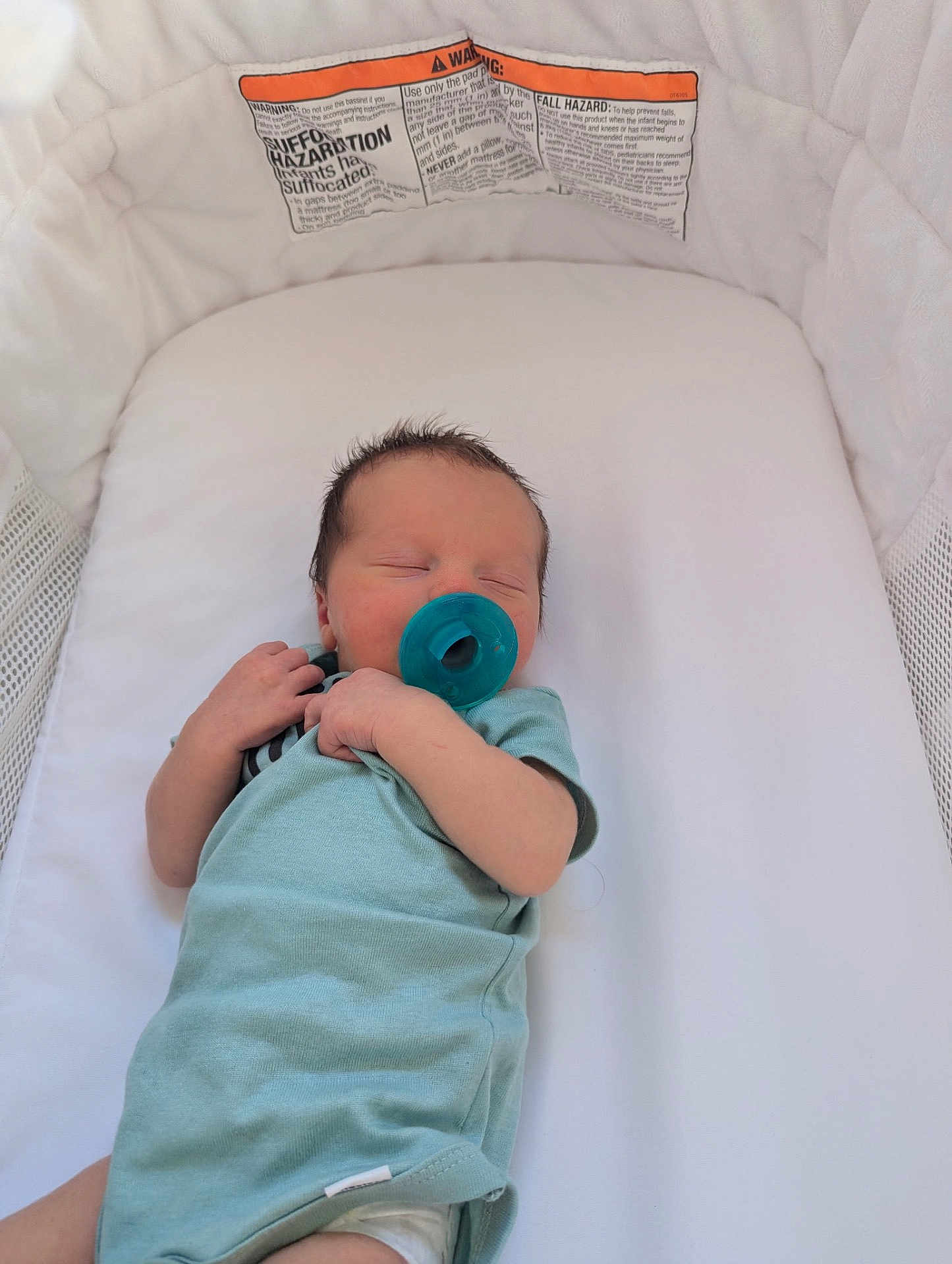Liam joined the competition — help win amazing prizes! newborn, baby, pacifier, sleeping, onesie, bassinet, infant, resting, cozy, white, warning_label, soft, peaceful, child, portrait, cute, small, indoors, health, care