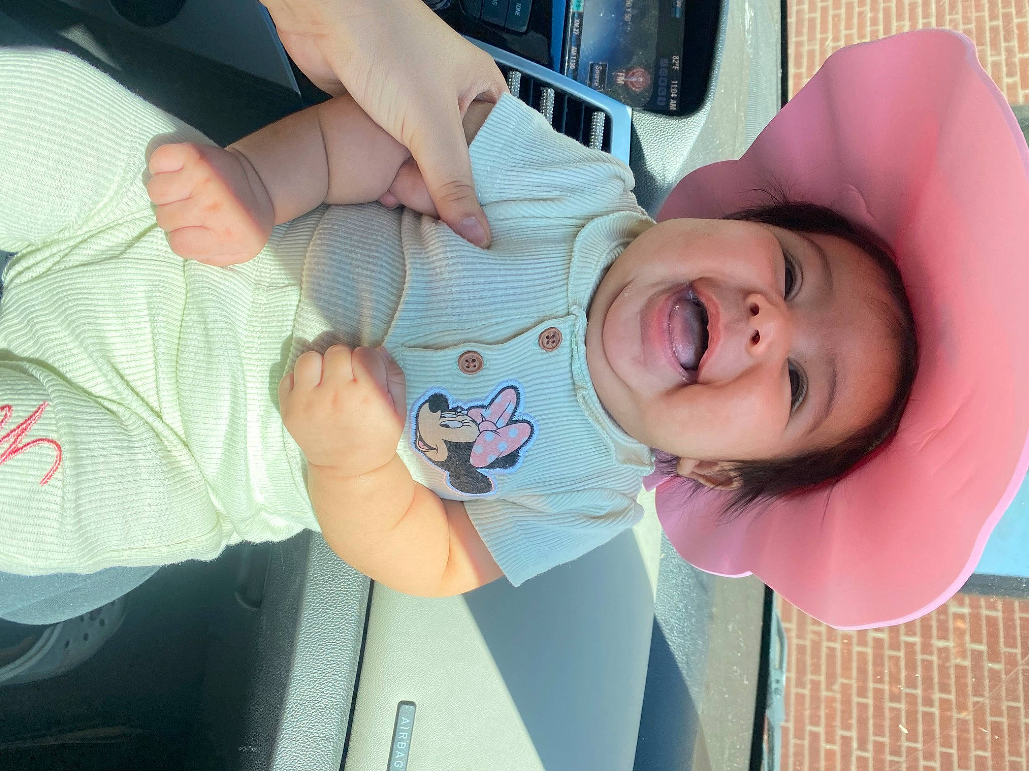Angela is registered to the contest to win money with this photo: baby_toddler_clothing, child, cool, eyelash, eyewear, finger, fun, gesture, happy, hat, mouth, nail, nose, person, pink, skin, smile, sun_hat, thumb, toddler