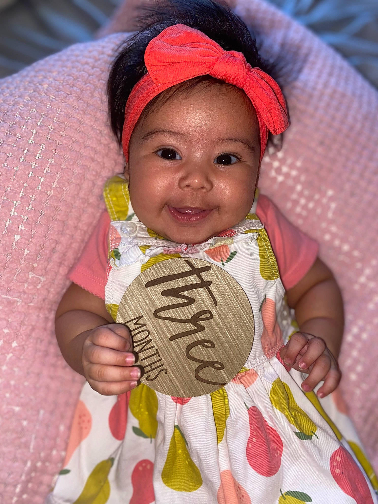 Angela joined the competition — help win amazing prizes! baby, baby_products, baby_toddler_clothing, cap, cheek, child, dress, face, fashion_accessory, happy, headgear, headwear, linens, lip, person, pink, skin, sleeve, smile, textile