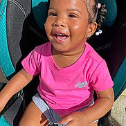 Stormi Lynn Punter joined the competition — help win amazing prizes! toddler, child, smiling, car_seat, braided_hair, beads, pink_shirt, shorts, sunlight, happy, outdoor, seat, person, cute, portrait, young_child, fashion, casual, joy, daylight