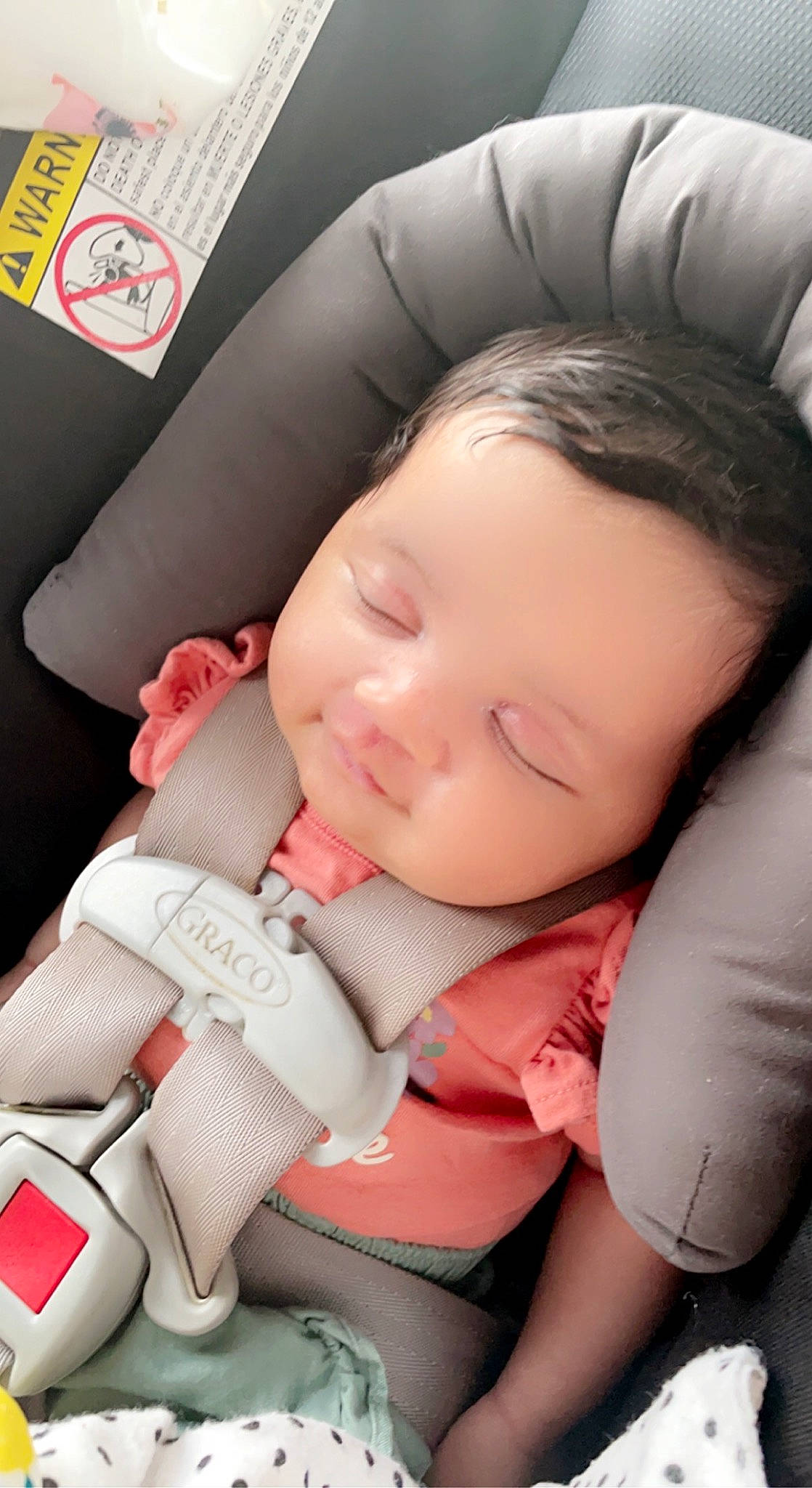 Blakely is registered to the contest to win money with this photo: baby, baby_products, baby_sleeping, baby_toddler_clothing, car_seat, carmine, cheek, child, comfort, eyelash, finger, happy, lip, mouth, nail, nose, person, pink, skin, toddler